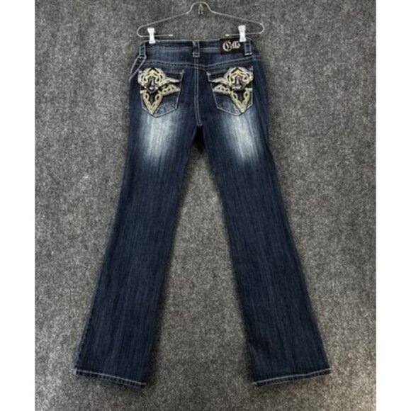 Cello Low Rise Boot Cut Jeans Embroidered Embellished Juniors 9 Y2K Distressed - Picture 3 of 16